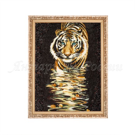 Картина &quot;Тигр на водопое&quot; из Янтаря купить в Москве