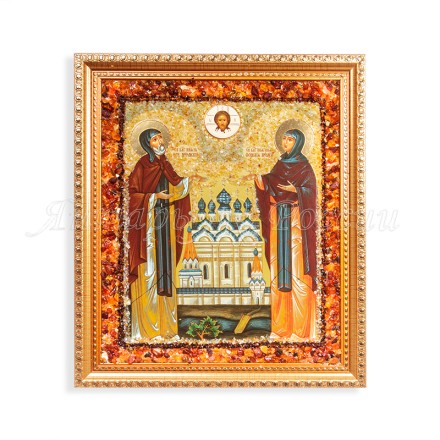 Икона св. Петр и Феврония, янтарь купить в Москве
