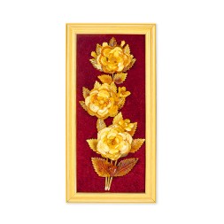 Панно-мини &quot;Три розы на стебле&quot;, Янтарь, бордовый бархат
