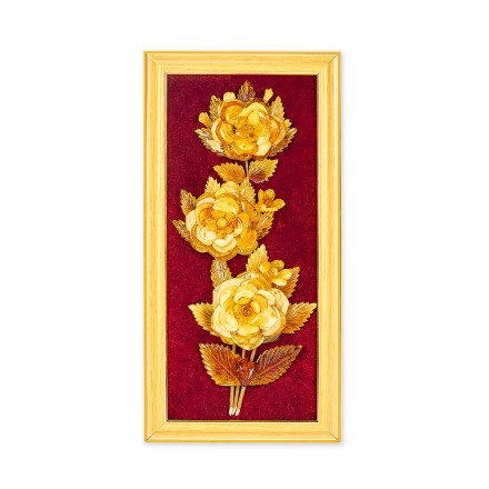 Панно-мини &quot;Три розы на стебле&quot;, Янтарь, бордовый бархат купить