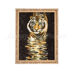 Картина &quot;Тигр на водопое&quot; из Янтаря