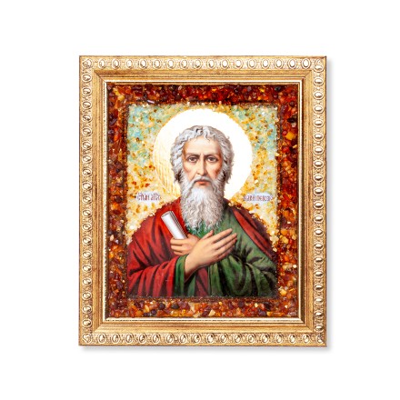 Икона  св. Андрей Первозванный (лик), янтарь купить в Москве