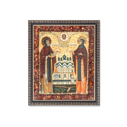 Икона св. Петр и Феврония, янтарь купить в Москве